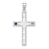 Sterling Silver Rh-plt Crystal Family Cross Pendant